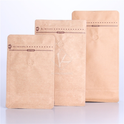 5 pcs Alu Foil Flat Bottom Coffee Packaging Supplies Stand up Kraft Paper Pouch with Valve